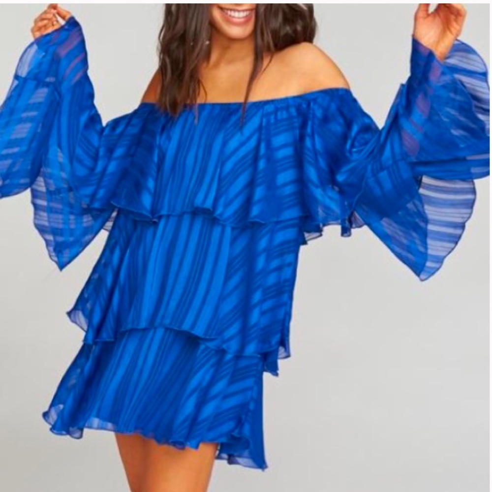 Show Me Your Mumu Chicka Chicka Dress in Blue Flutter Stripe- size small